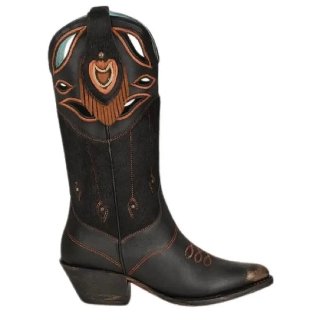 Corral Z0147 Black Cutout Embroidered Studded Cowboy Boots Pointed Toe sz 8 NIB - Picture 5 of 11